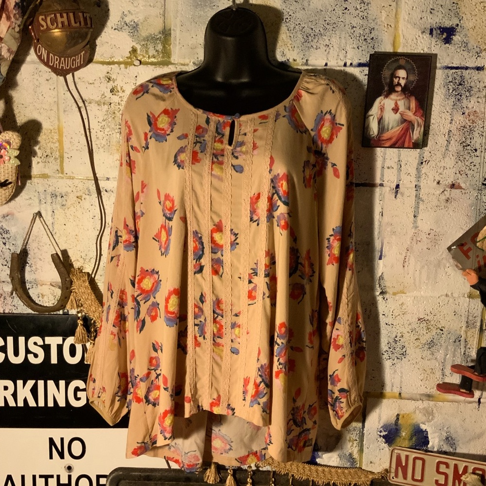 Matilda Jane Floral Tunic size large boho shirt blouse long sleeve feminine